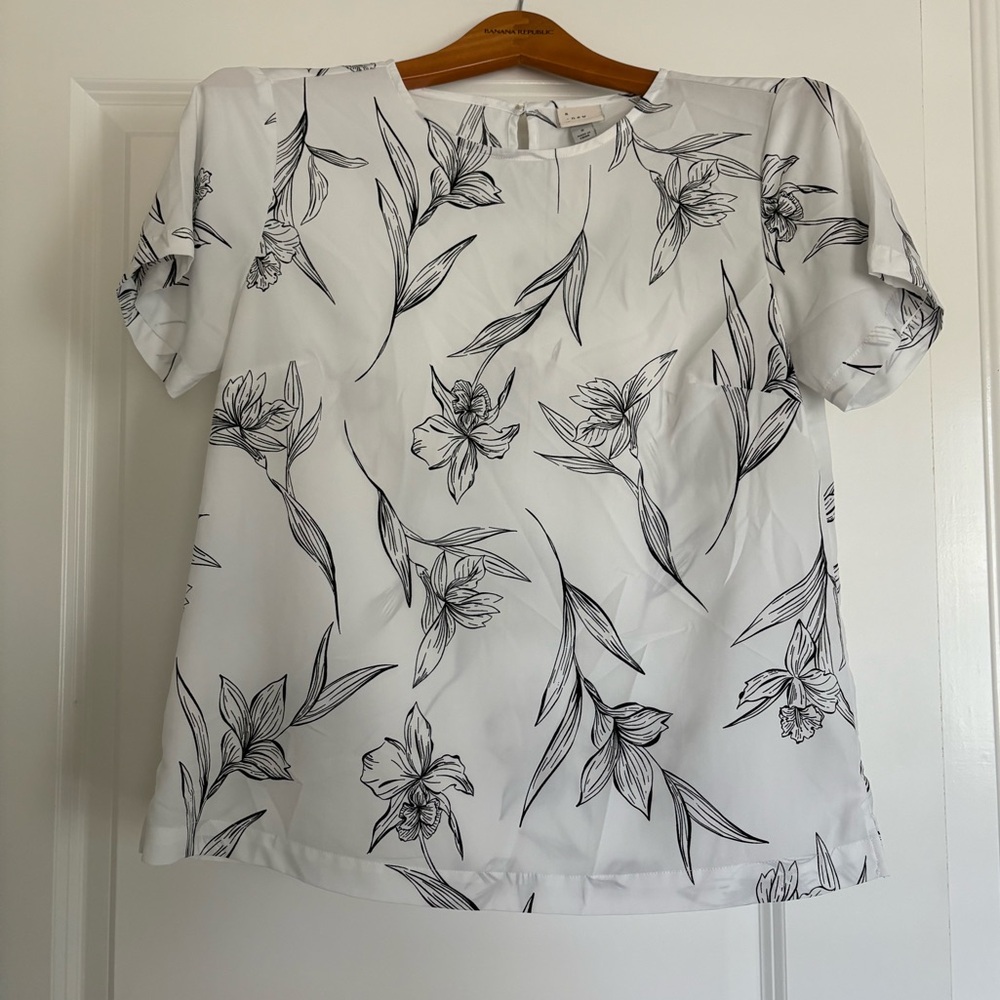 Floral Black and White Blouse